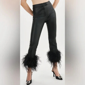 NWT LAMARQUE Pagetta Feather Trimmed Trousers Black Size Small